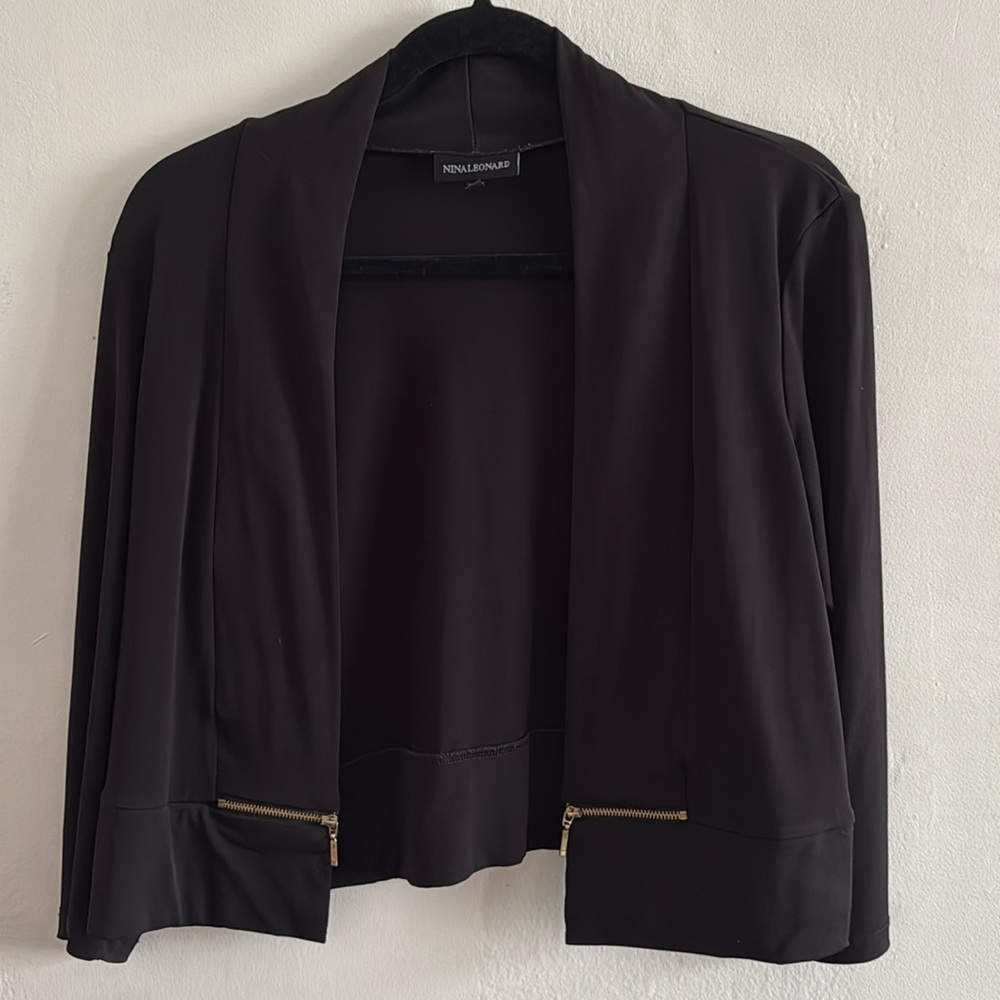 Nina Leonard Black Open Front Blazer